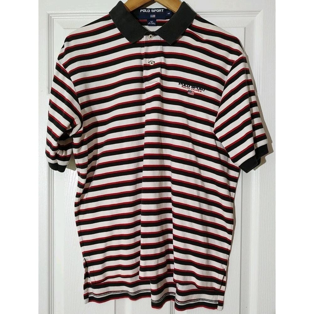 Men's Vtg Polo Sport Ralph Lauren Short Sleeve Polo Shirt Cotton Stripe - Medium